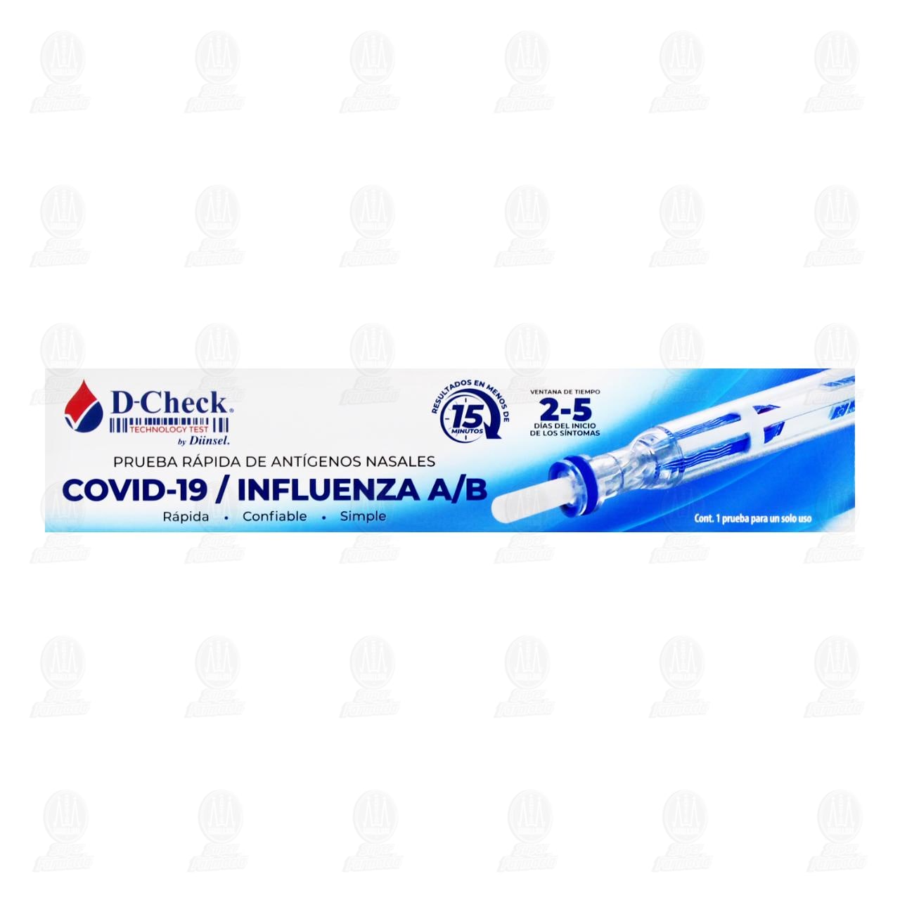 Prueba R&aacute;pida D-Check Ant&iacute;genos Nasales COVID-19 / Influenza A/B, 1 pz.
