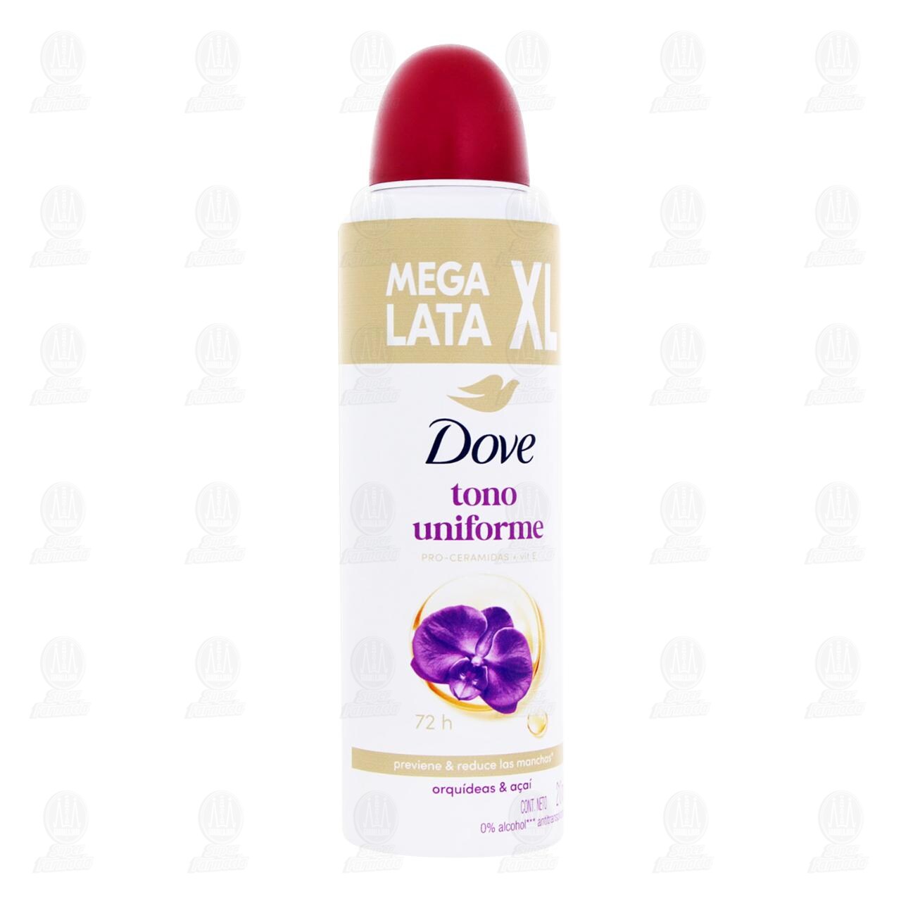 Antitranspirante Dove Tono Uniforme Orqu&iacute;deas & Aca&iacute; XL en Aerosol, 210 ml.