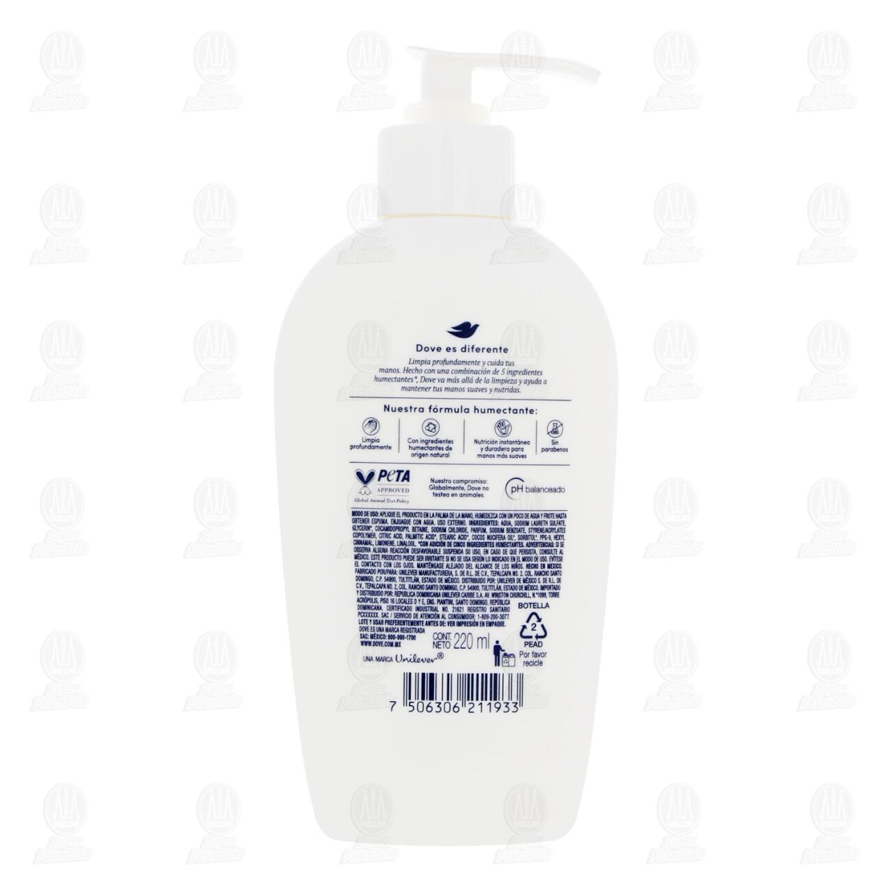 Jab&oacute;n L&iacute;quido Dove Original para Manos, 220 ml. image number 2