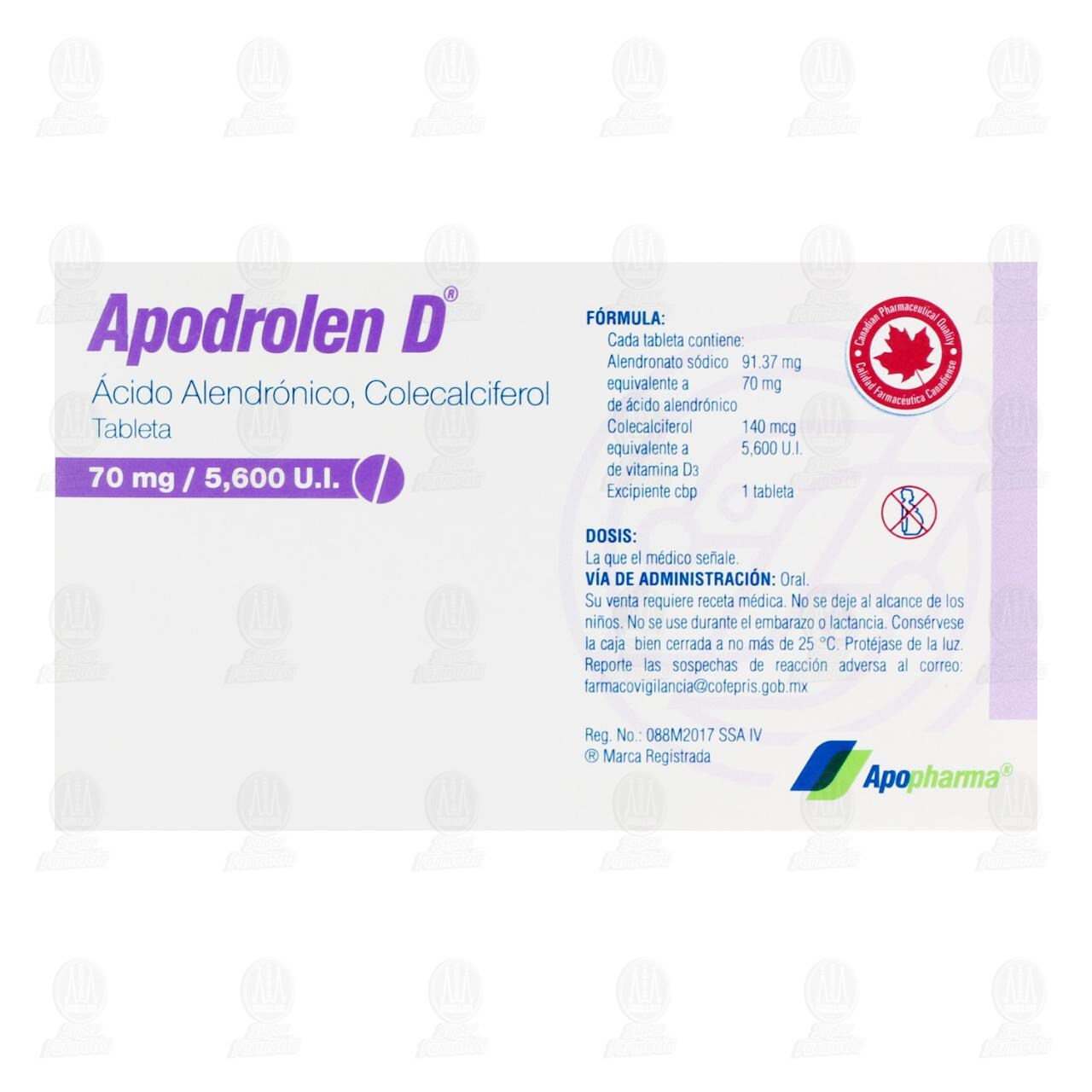 Apodrolen D 70mg/5600UI, 4 Tabletas. image number 2