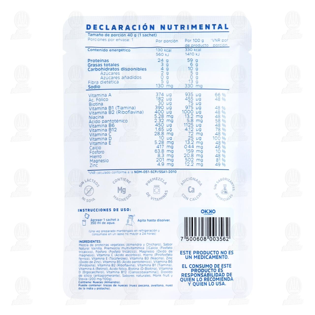 Prote&iacute;na Vegana Okko Vainilla a Base de Prote&iacute;na de Almendra, 40 gr. image number 1