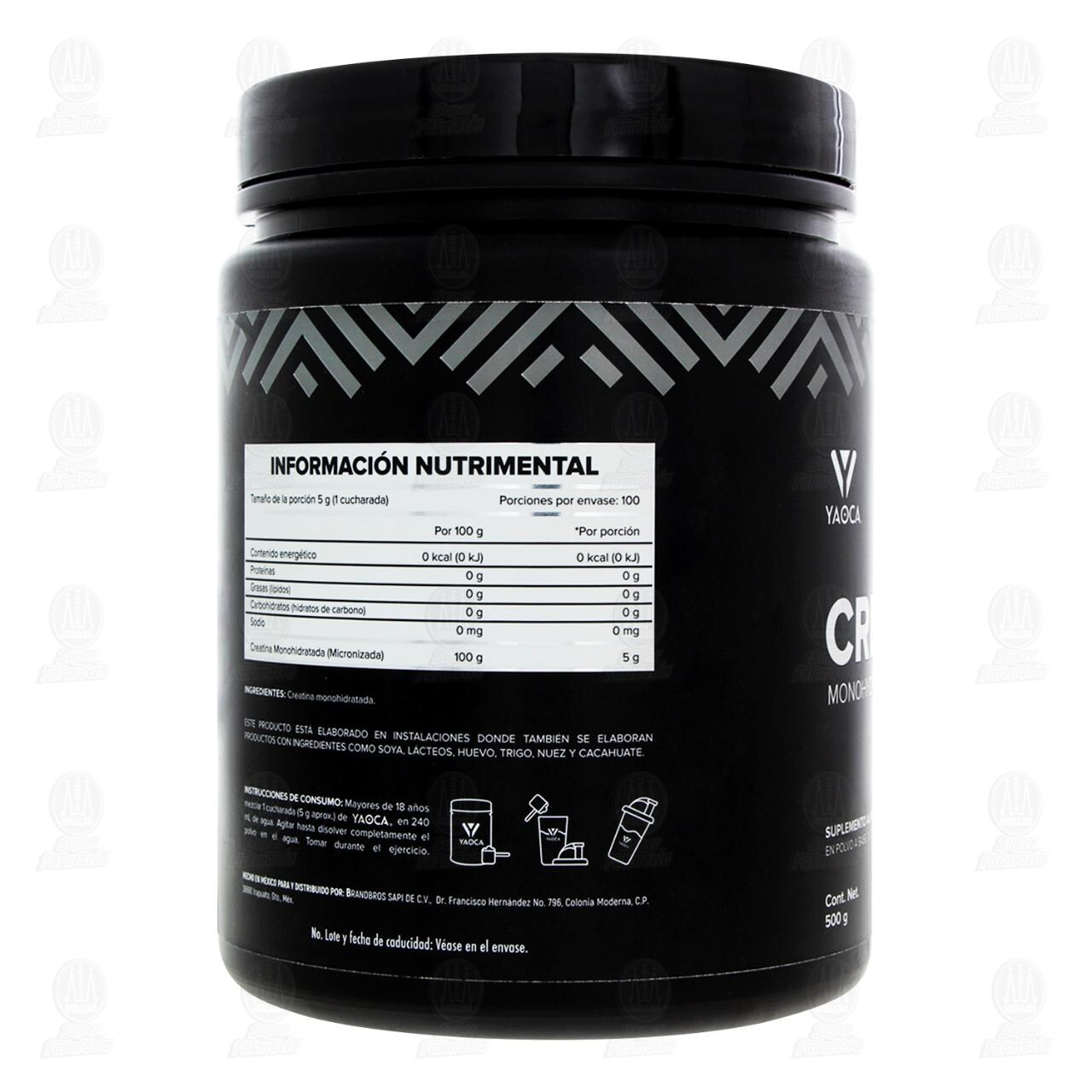 Creatina Monohidratada Yaoca Sin Sabor, 500 gr. image number 2