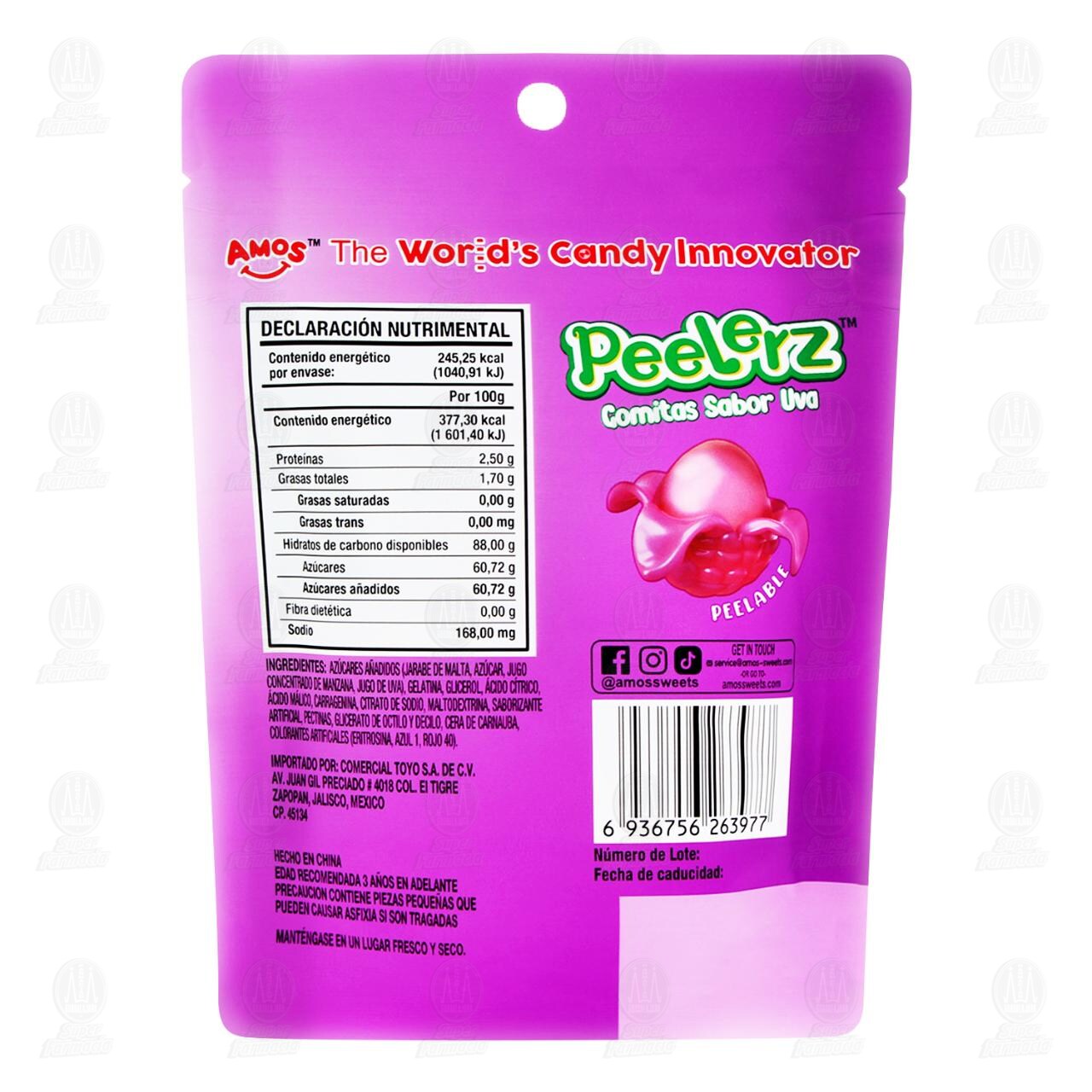 Gomitas Amos Peelerz Sabor Uva Pelable, 65 gr. image number 1