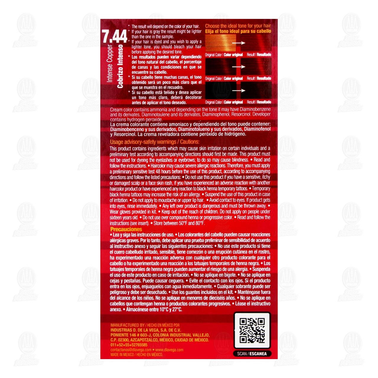 Tinte D de la Vega Color Cobrizo Intenso 7.44, 1 pz. image number 2