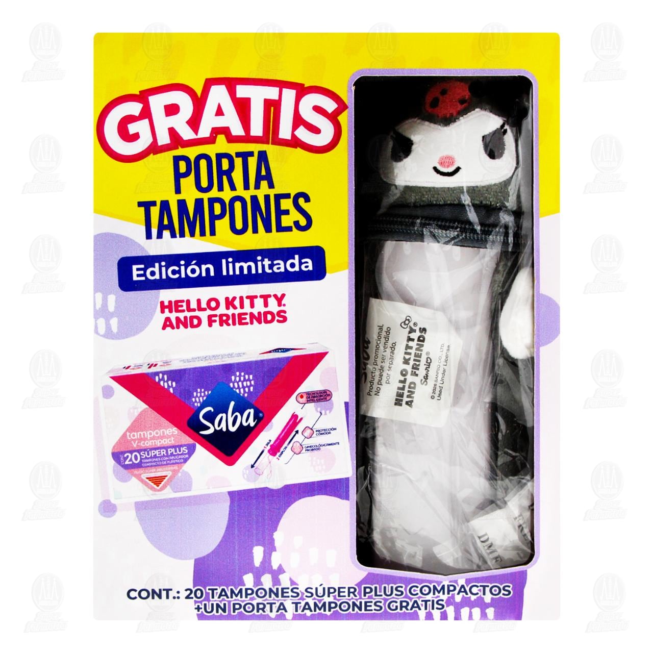 Pack Tampones Saba V-Compact S&uacute;per Plus 20 pzas + Gratis Porta Tampones Hello Kitty, 2 pzas. image number 1