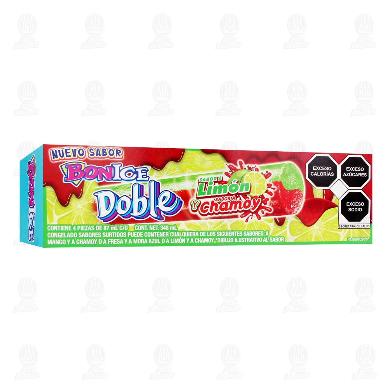 Congelado Bonice Doble Sabor Lim&oacute;n y Chamoy, 4 pzas de 87 ml c/u.