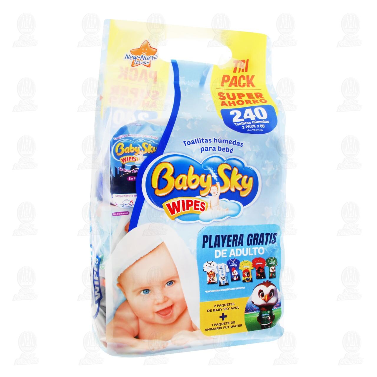 Pack Toallitas H&uacute;medas Baby Sky Wipes para Beb&eacute; Aroma Fresco, 3 paquetes con 80 pzas c/u. image number 0