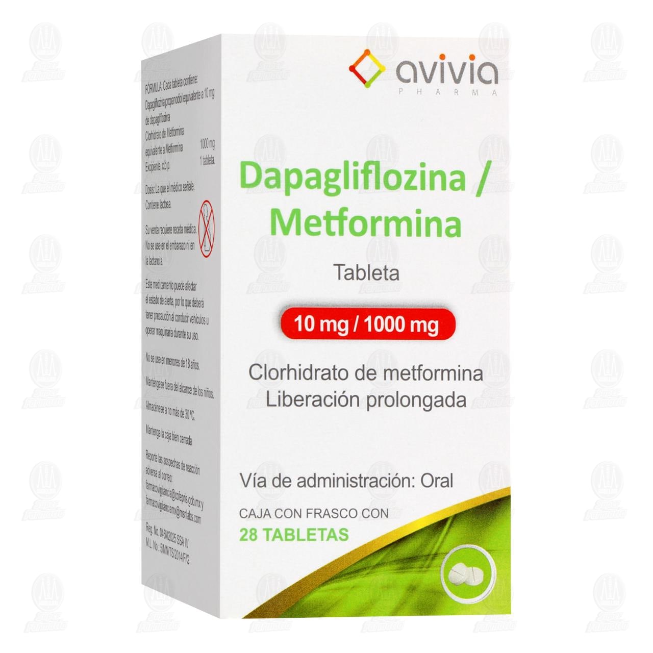 Dapagliflozina/Metformina 10mg/1000 mg, 28 Tabletas. image number 0