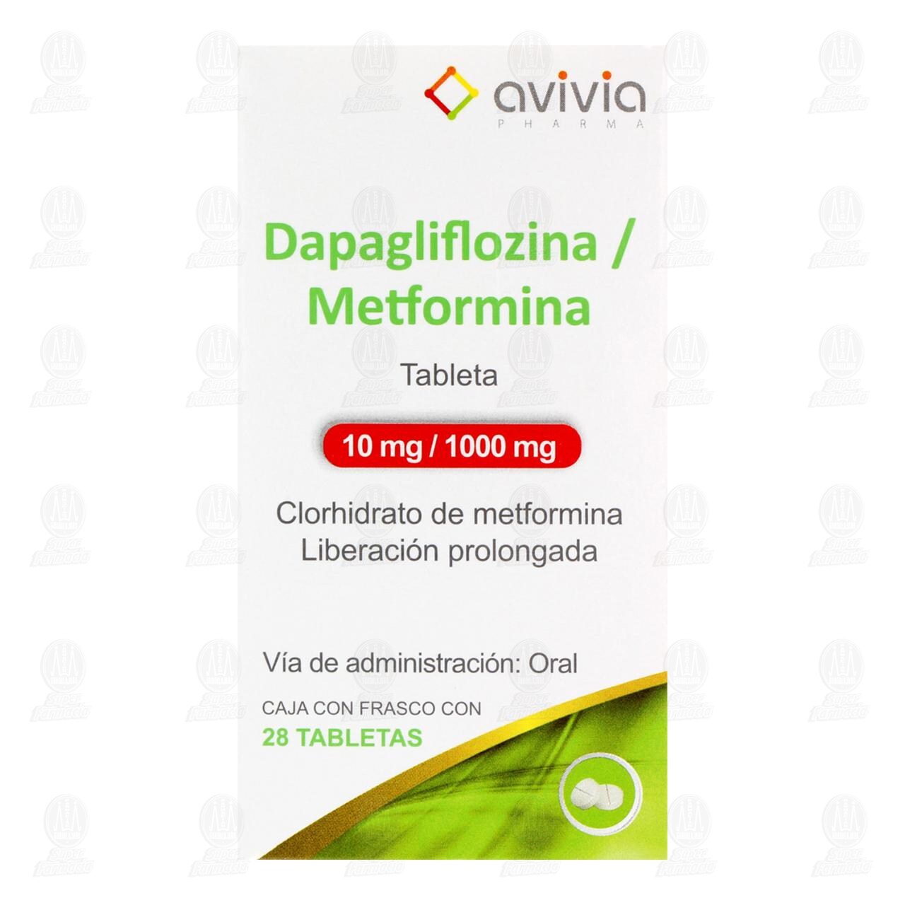 Dapagliflozina/Metformina 10mg/1000 mg, 28 Tabletas. image number 1