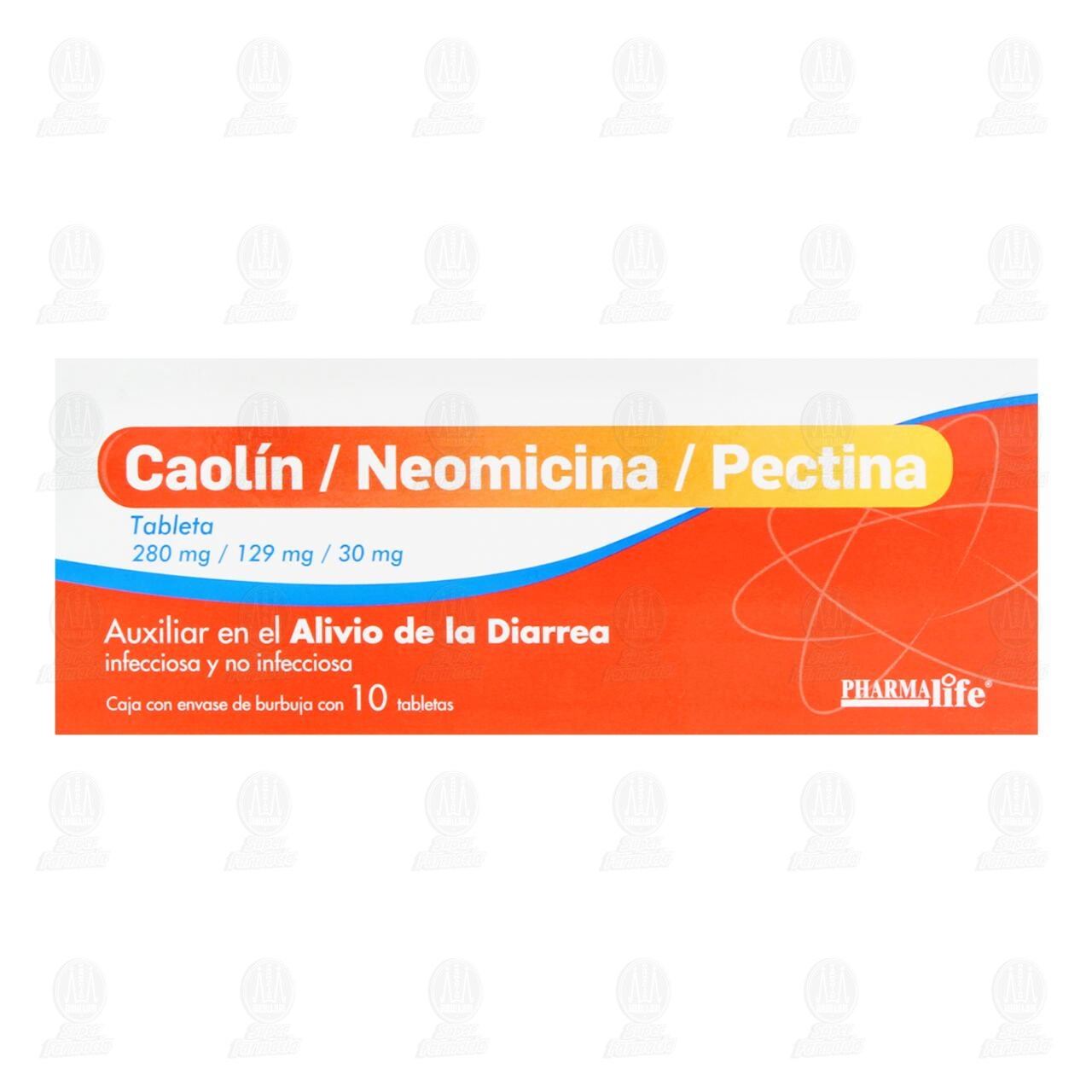 Caol&iacute;n, Neomicina, Pectina 280mg/129mg/30 mg, 10 Tabletas Pharmalife. image number 1