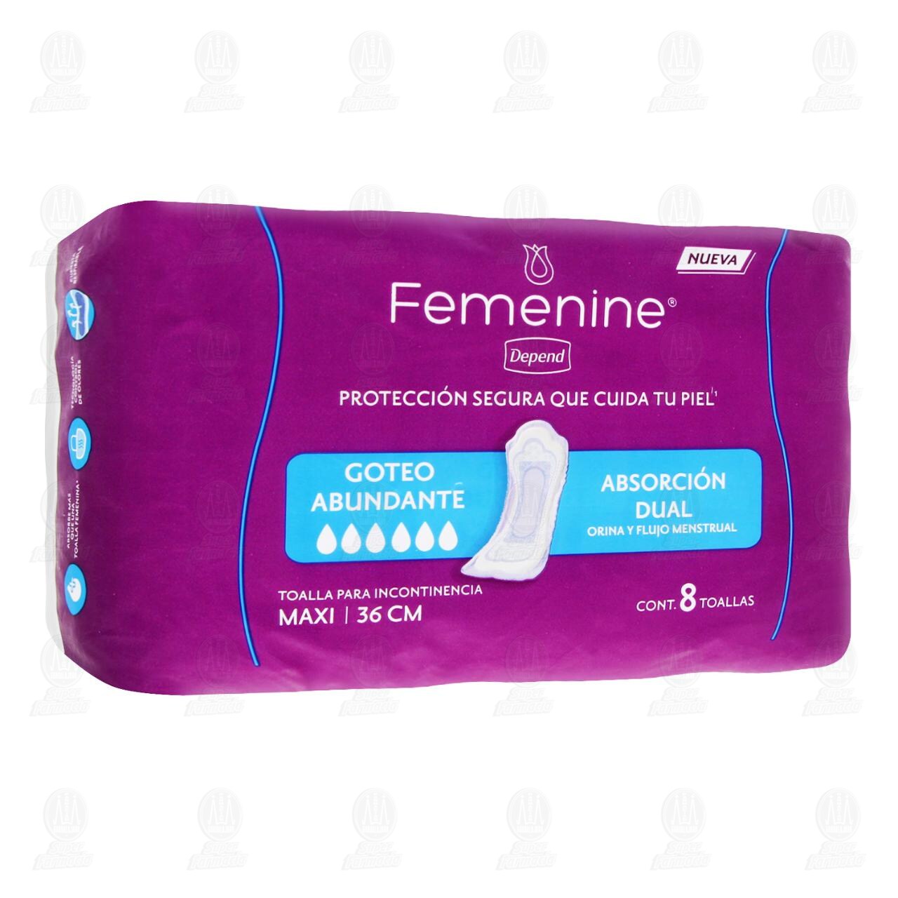 Toalla para Incontinencia Femenine Depend Maxi Absorci&oacute;n Dual, 8 pzas.