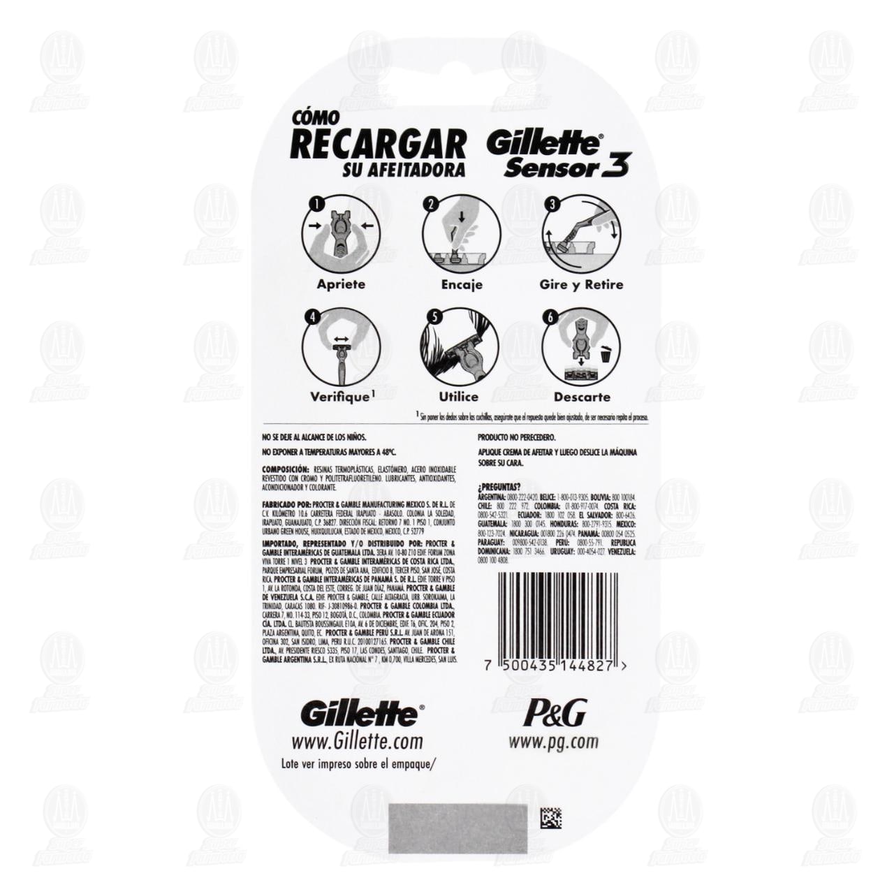 M&aacute;quina para Afeitar Gillette Sensor 3 con Cartuchos, 3 pzas. image number 1