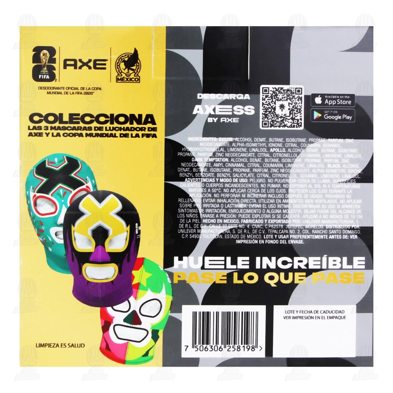 Pack 4 Desodorantes Axe Edici&oacute;n FIFA 150 ml + 1 M&aacute;scara de Luchador, 5 pzas. image number 2