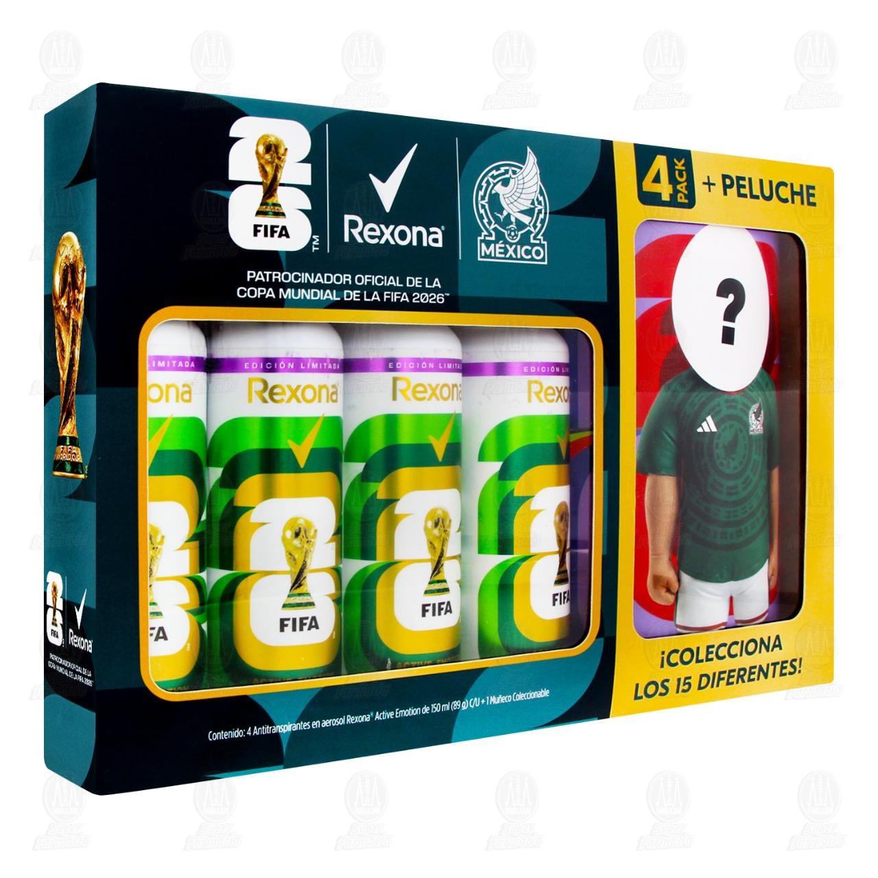 Pack 4 Antitranspirantes Rexona Active Emotion Edici&oacute;n Limitada 150 ml + 1 Peluche Coleccionable, 5 pzas. image number 0
