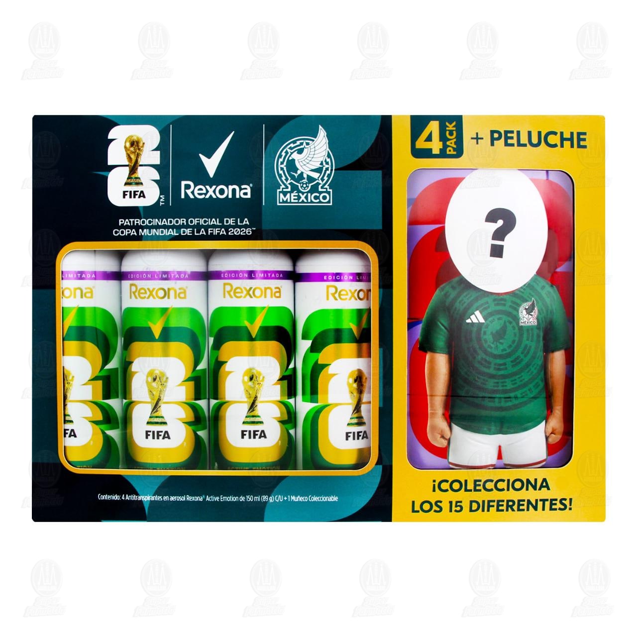 Pack 4 Antitranspirantes Rexona Active Emotion Edici&oacute;n Limitada 150 ml + 1 Peluche Coleccionable, 5 pzas. image number 1