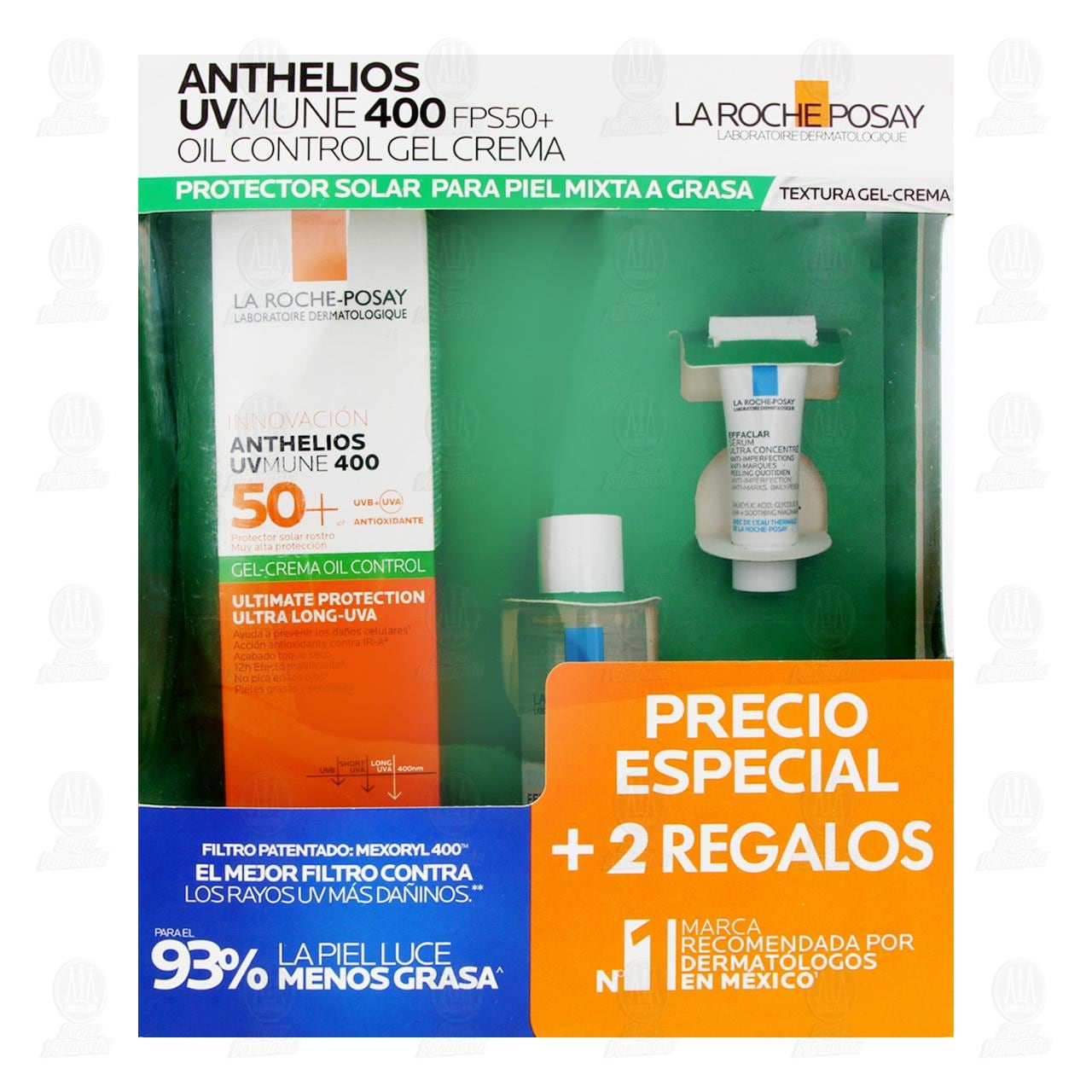 Pack La Roche Posay Anthelios UVMune SPF 50+ 400 Oil Control Gel Crema + 2 Regalos, 3 pzas. image number 1