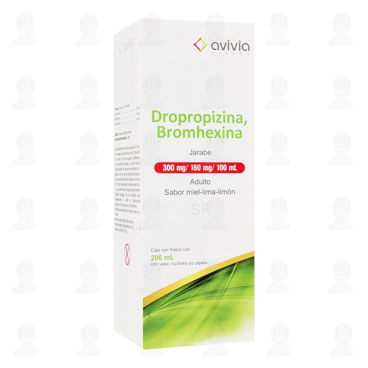 Dropropizina, Bromhexina Jarabe Adulto Sabor Miel-Lima-Lim&oacute;n 300mg/160mg/100ml, 200 ml. image number 0