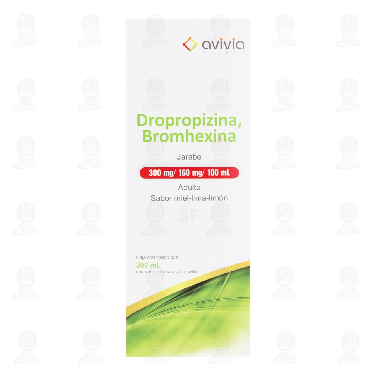 Dropropizina, Bromhexina Jarabe Adulto Sabor Miel-Lima-Lim&oacute;n 300mg/160mg/100ml, 200 ml. image number 1