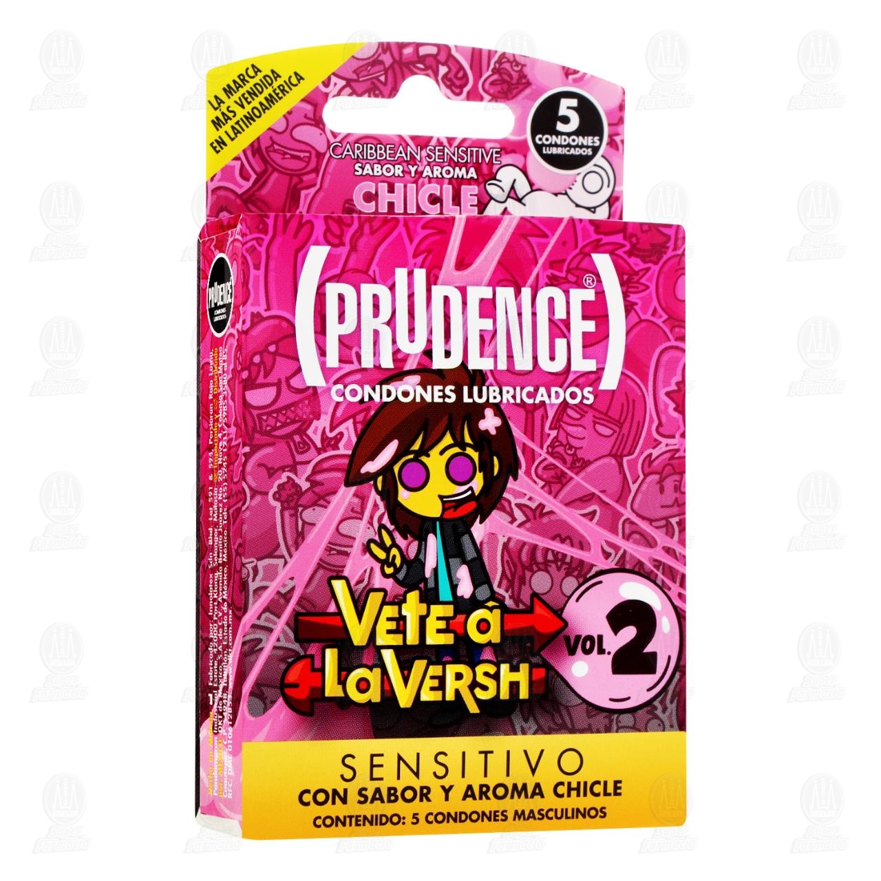 Preservativos Lubricados Prudence Caribbean Sensitive Sabor y Aroma Chicle, 5 pzas. image number 0