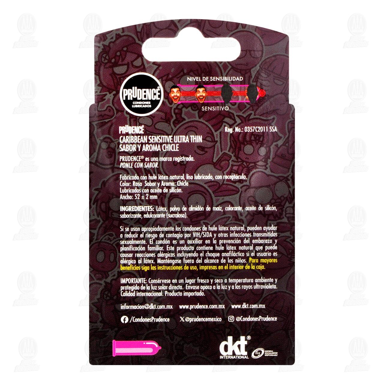Preservativos Lubricados Prudence Caribbean Sensitive Sabor y Aroma Chicle, 5 pzas. image number 2