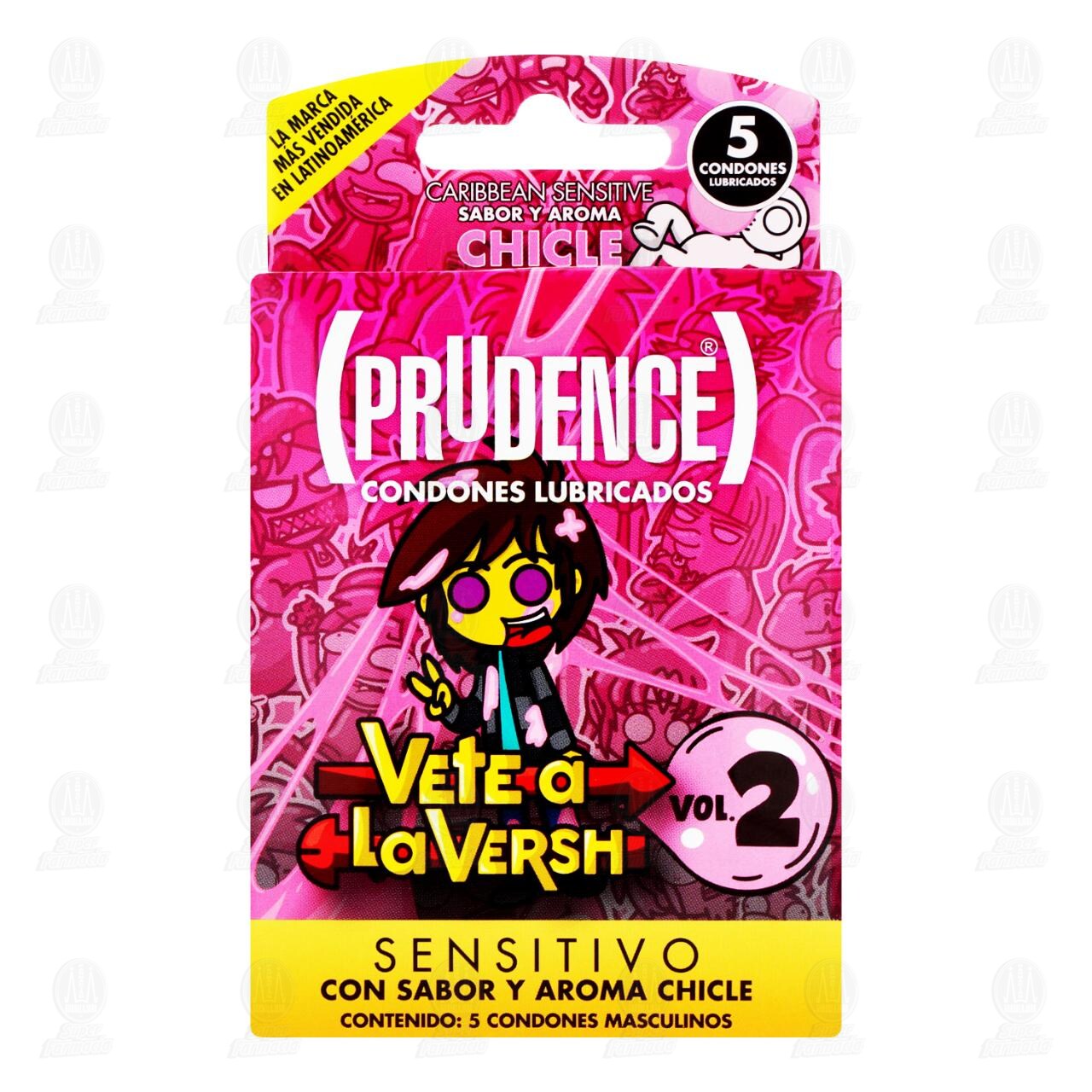 Preservativos Lubricados Prudence Caribbean Sensitive Sabor y Aroma Chicle, 5 pzas. image number 1