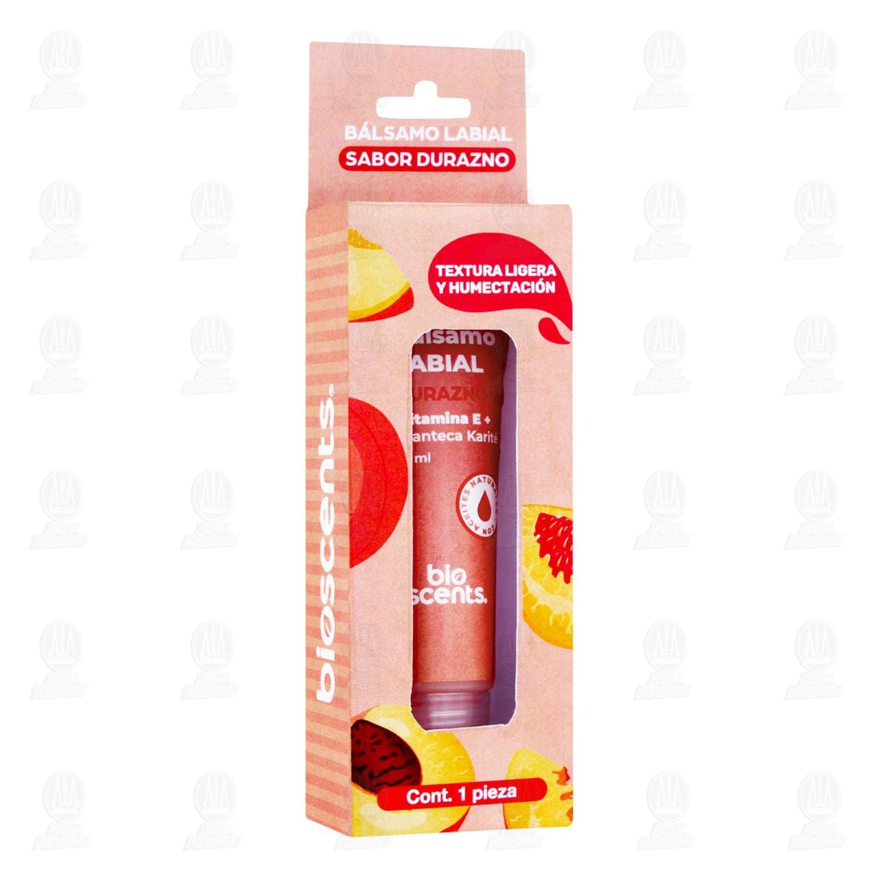 B&aacute;lsamo Labial Bioscents Sabor Durazno, 15 ml.