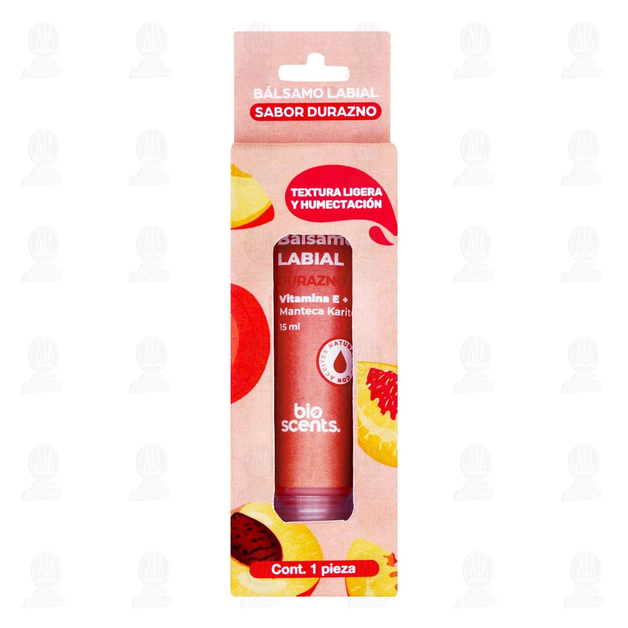B&aacute;lsamo Labial Bioscents Sabor Durazno, 15 ml. image number 1