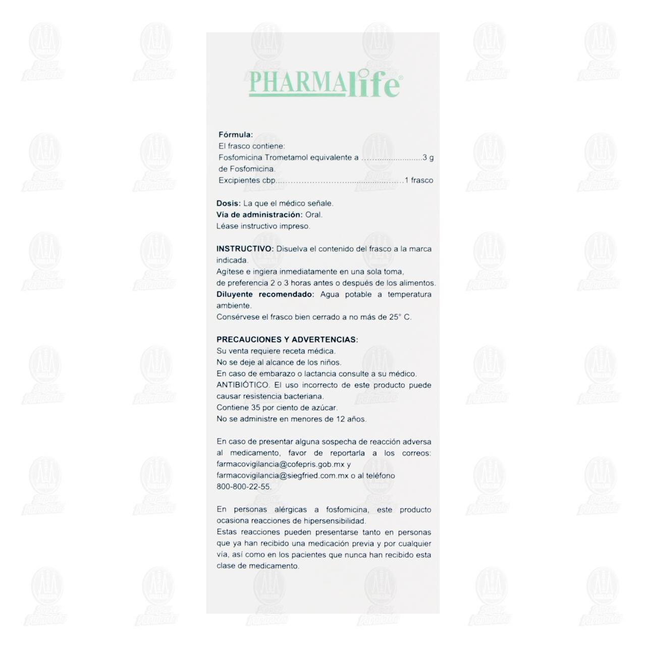 Fosfomicina Soluci&oacute;n en Polvo 3 gr, 1 Frasco Pharmalife. image number 2
