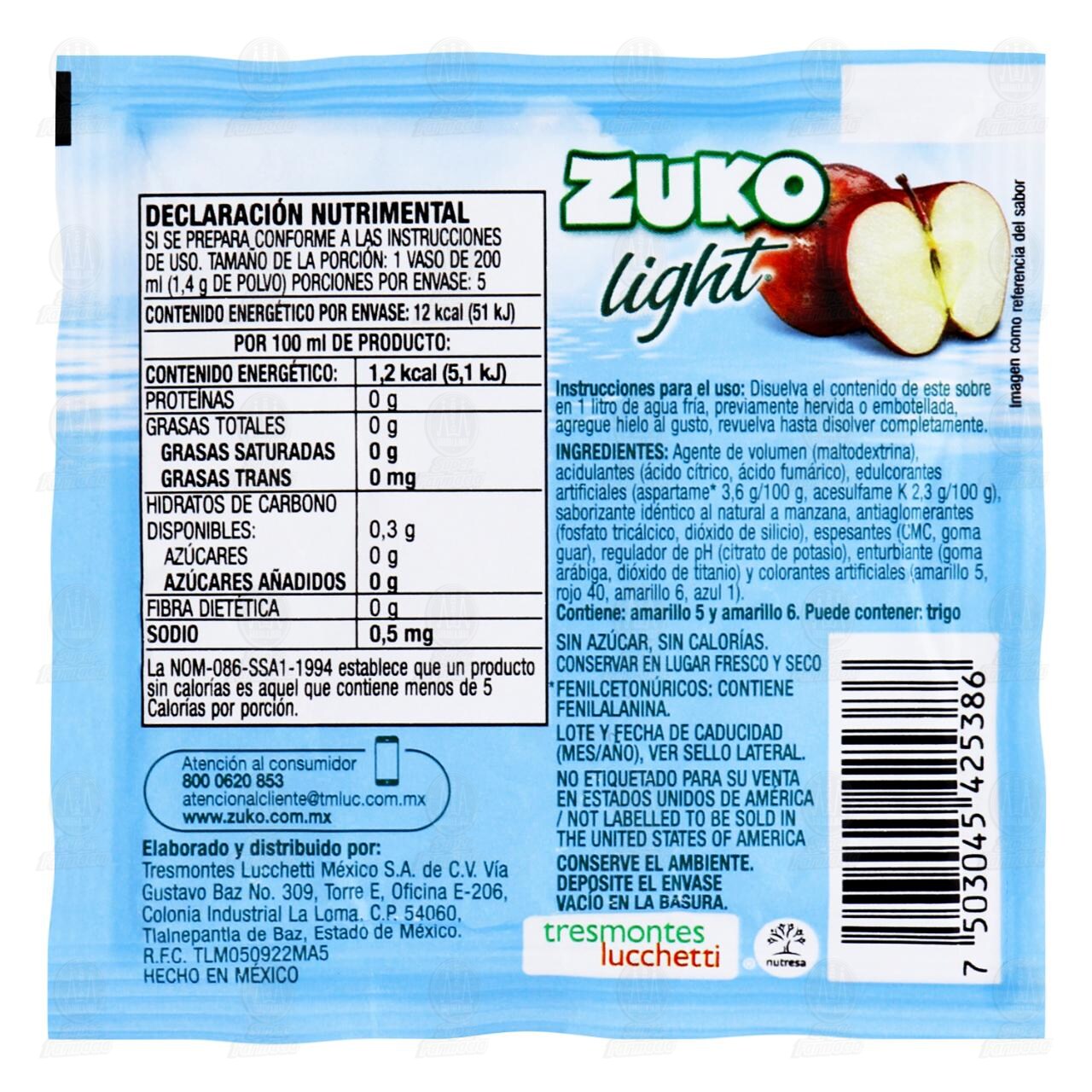 Bebida en Polvo Zuko Light Sabor Manzana, 7 gr. image number 1