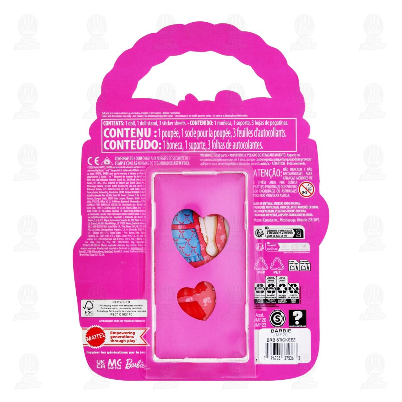 Mu&ntilde;eca Barbie Stickee Style con Soporte Varios Modelos, 1 pz. image number 1
