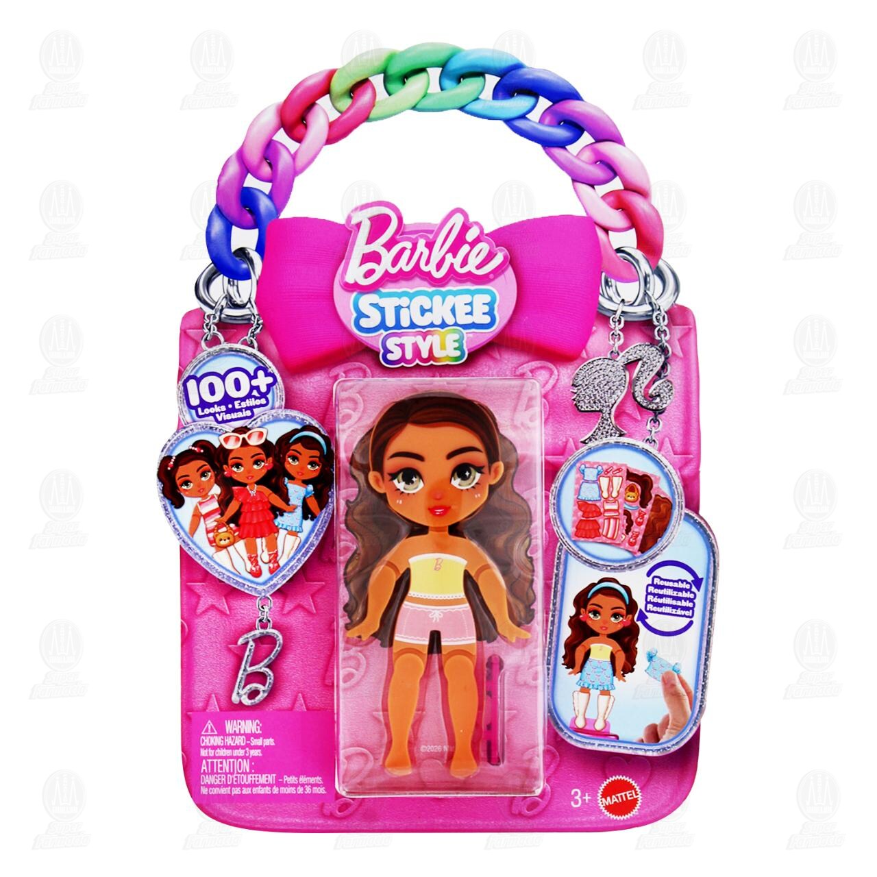Mu&ntilde;eca Barbie Stickee Style con Soporte Varios Modelos, 1 pz.