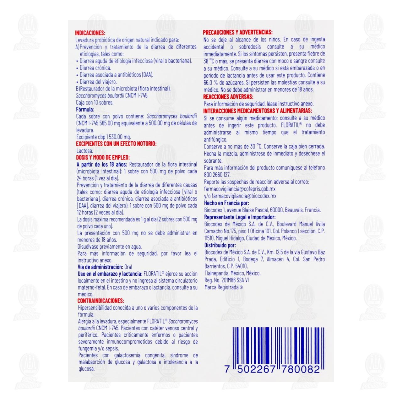 Floratil 500 mg, 10 Sobres. image number 2