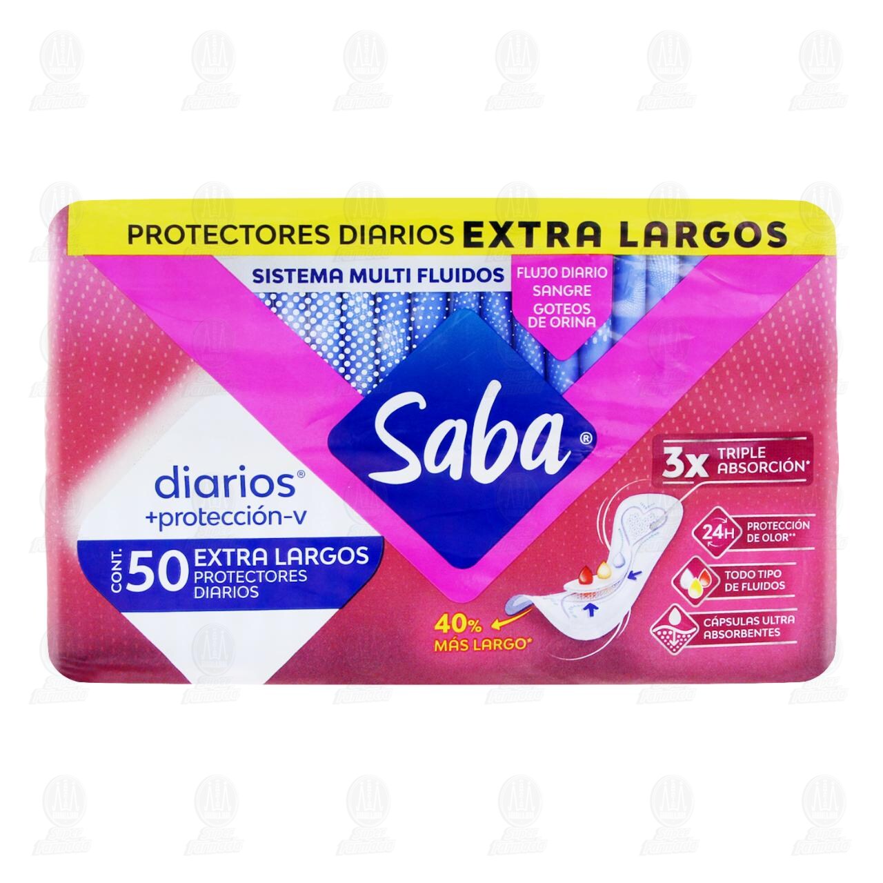Protectores Diarios Saba +Protecci&oacute;n-V Extra Largos, 50 pzas. image number 1