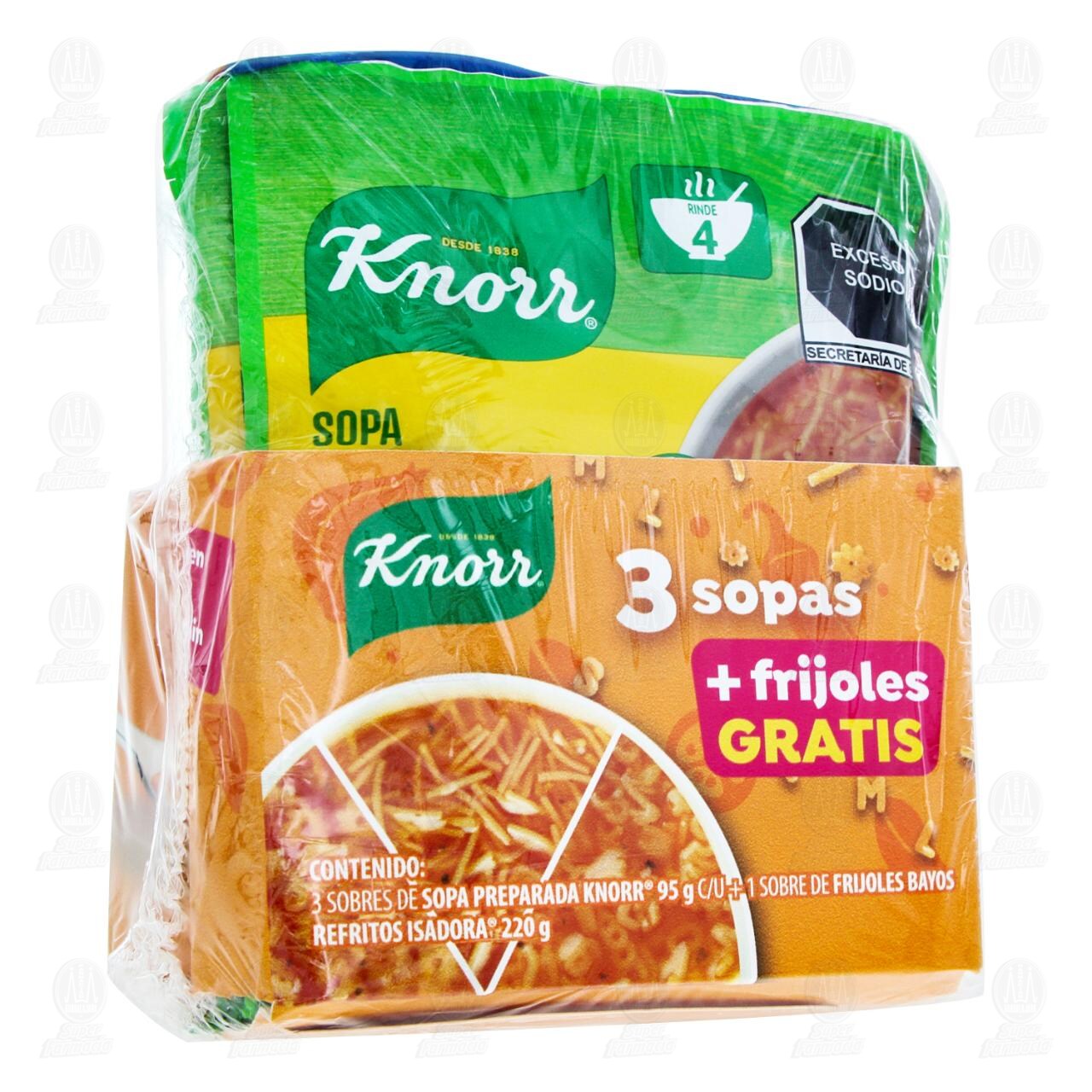 Pack Sopa Knorr 3 Sobres + Frijoles Gratis Isadora, 4 pzas.