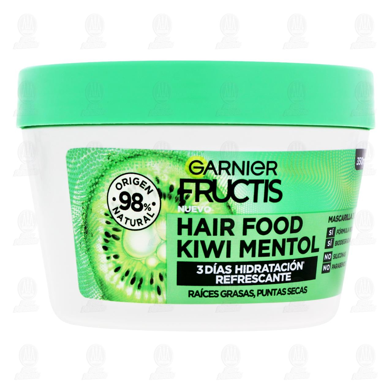 Mascarilla para el Cabello Garnier Fructis 3 en 1 Hair Food Kiwi Mentol, 350 ml.