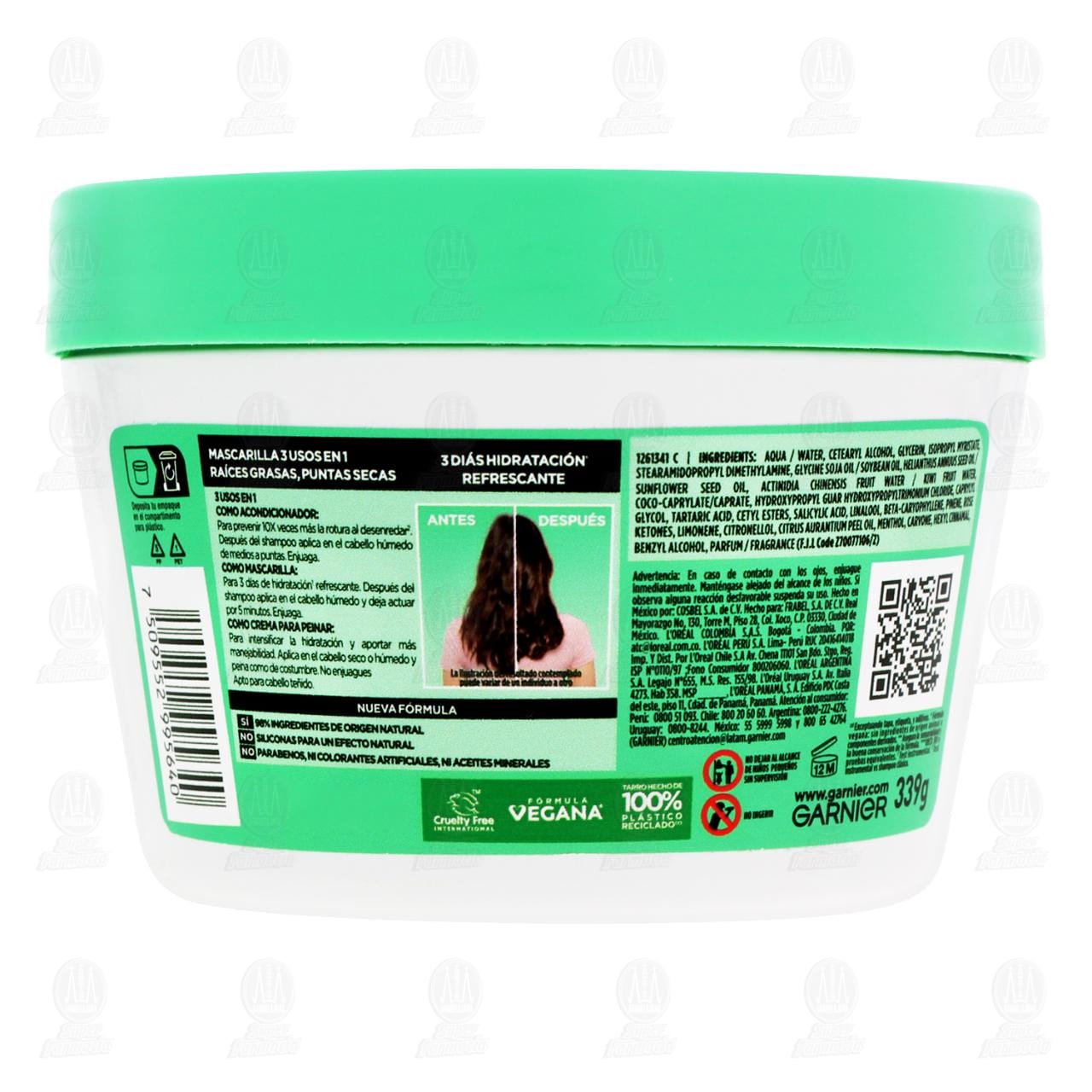 Mascarilla para el Cabello Garnier Fructis 3 en 1 Hair Food Kiwi Mentol, 350 ml. image number 2