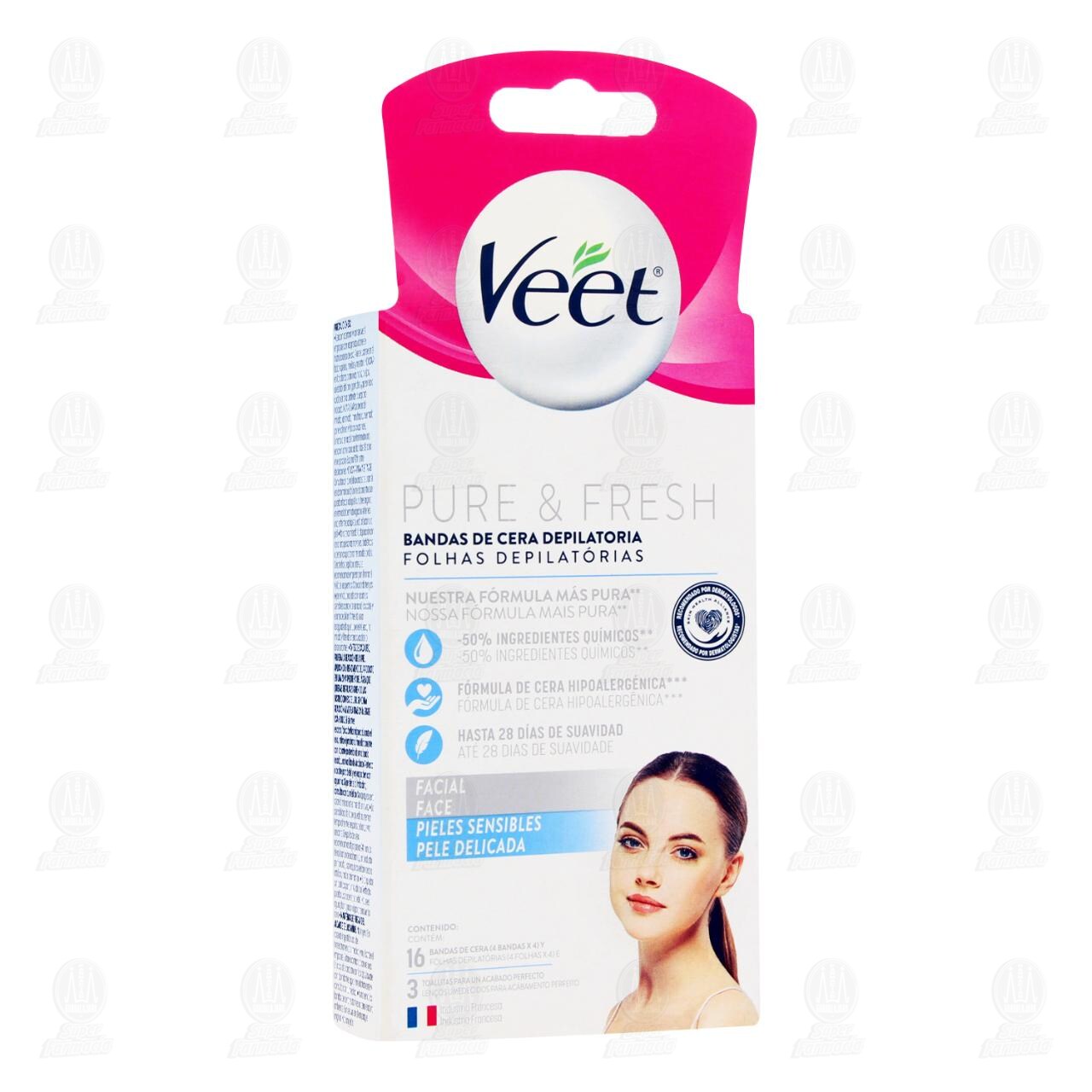 Bandas de Cera Depilatoria Veet Pure & Fresh, 16 pzas + 3 Toallitas. image number 0