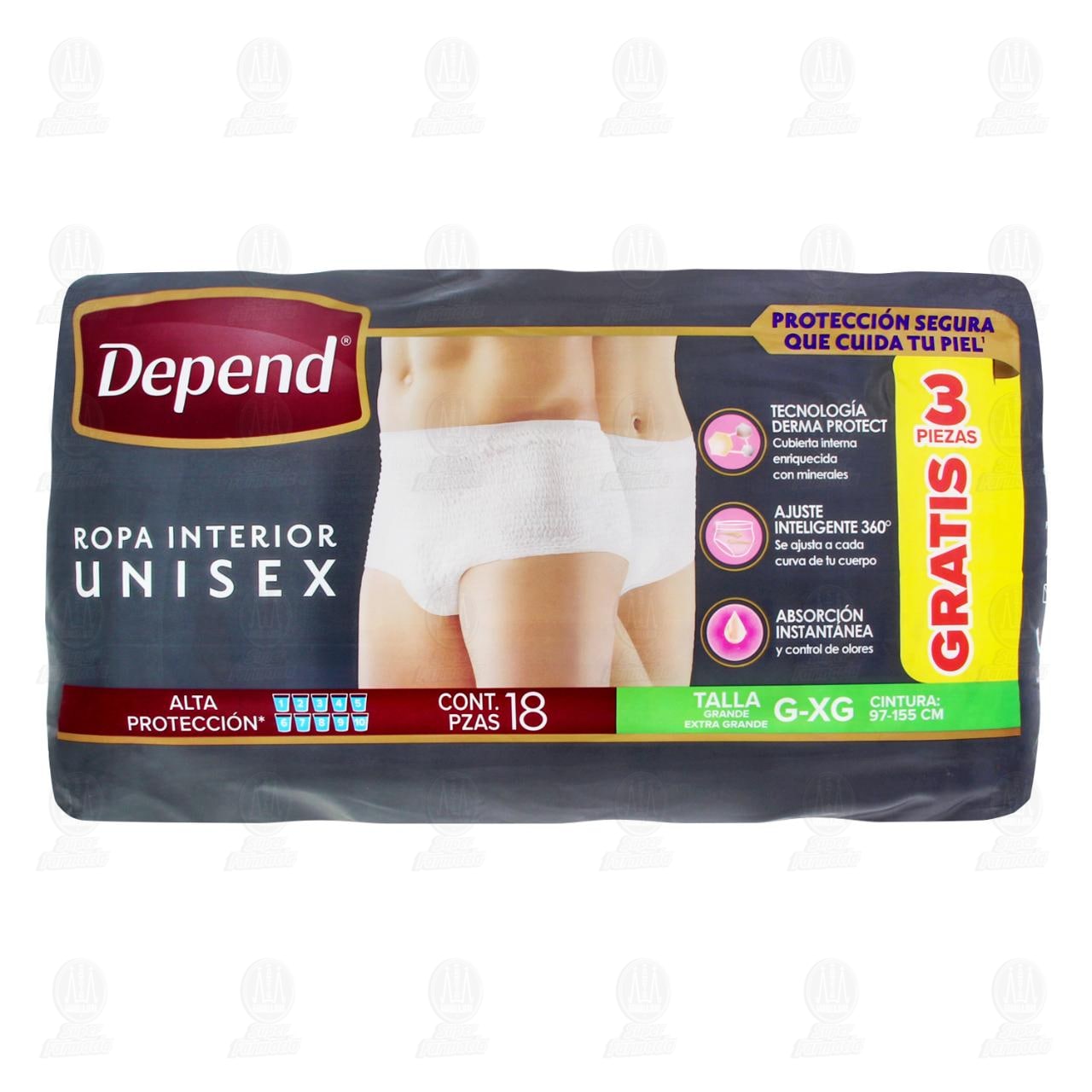 Ropa Interior Depend Unisex Talla G-XG, 18 pzas. image number 1