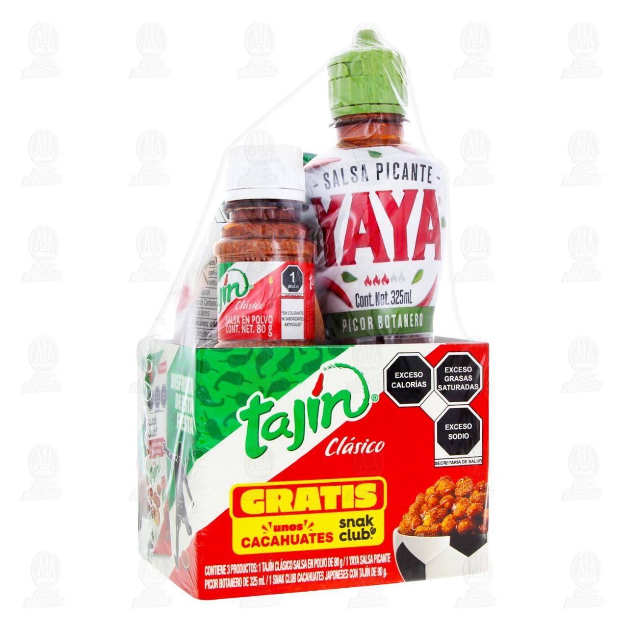Pack Taj&iacute;n Cl&aacute;sico Salsa Picante Yaya + Taj&iacute;n en Polvo + Gratis Cacahuates Japoneses, 3 pzas.