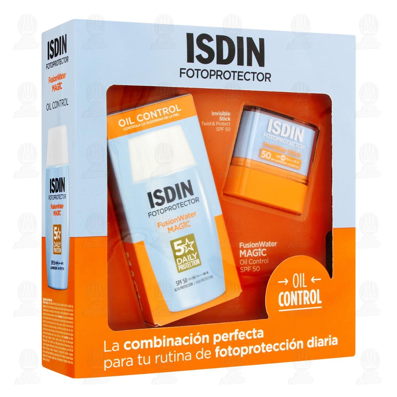 Pack Isdin Fotoprotector Fusion Water Magic Oil Control SPF 50 + Invisible Stick SPF 50, 2 pzas. image number 0