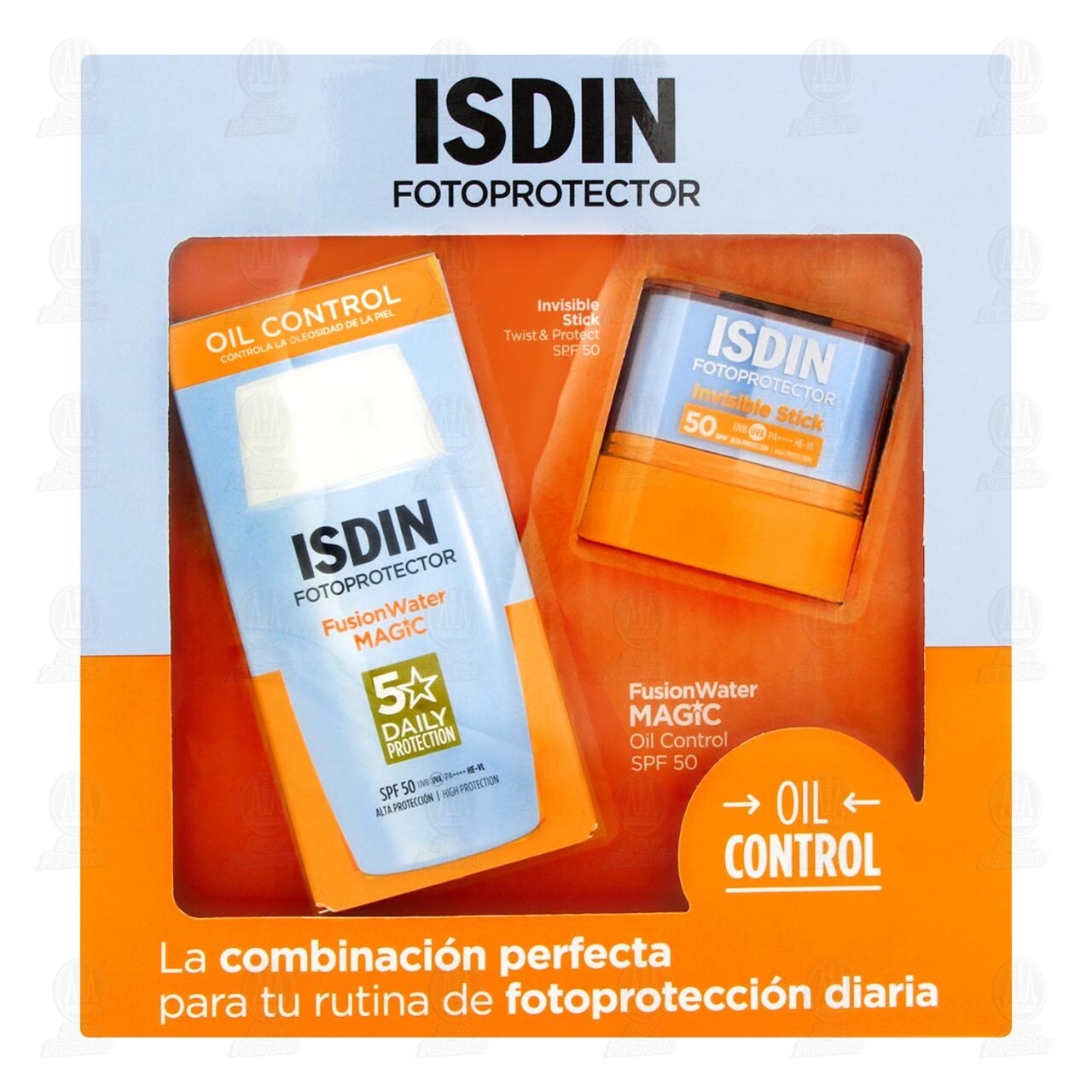 Pack Isdin Fotoprotector Fusion Water Magic Oil Control SPF 50 + Invisible Stick SPF 50, 2 pzas. image number 1