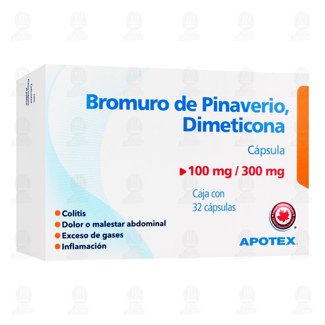 Bromuro de Pinaverio, Dimeticona 100mg/300mg, 32 C&aacute;psulas. image number 0