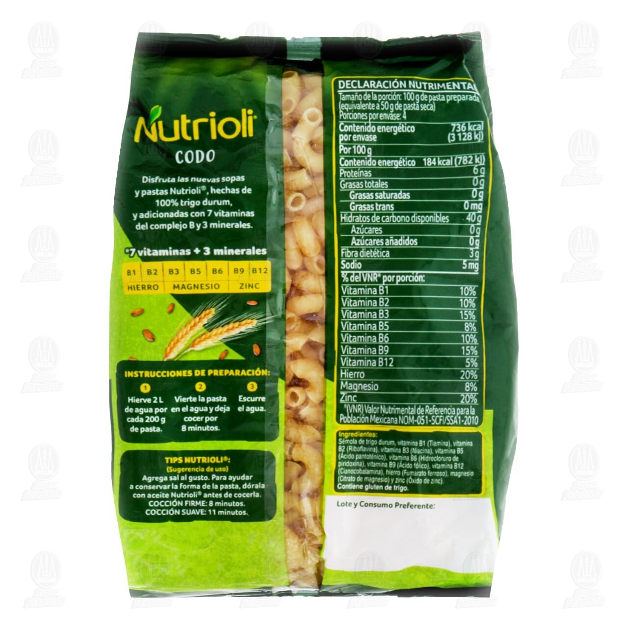 Pasta de S&eacute;mola de Trigo Durum Nutrioli Codo, 200 gr. image number 1