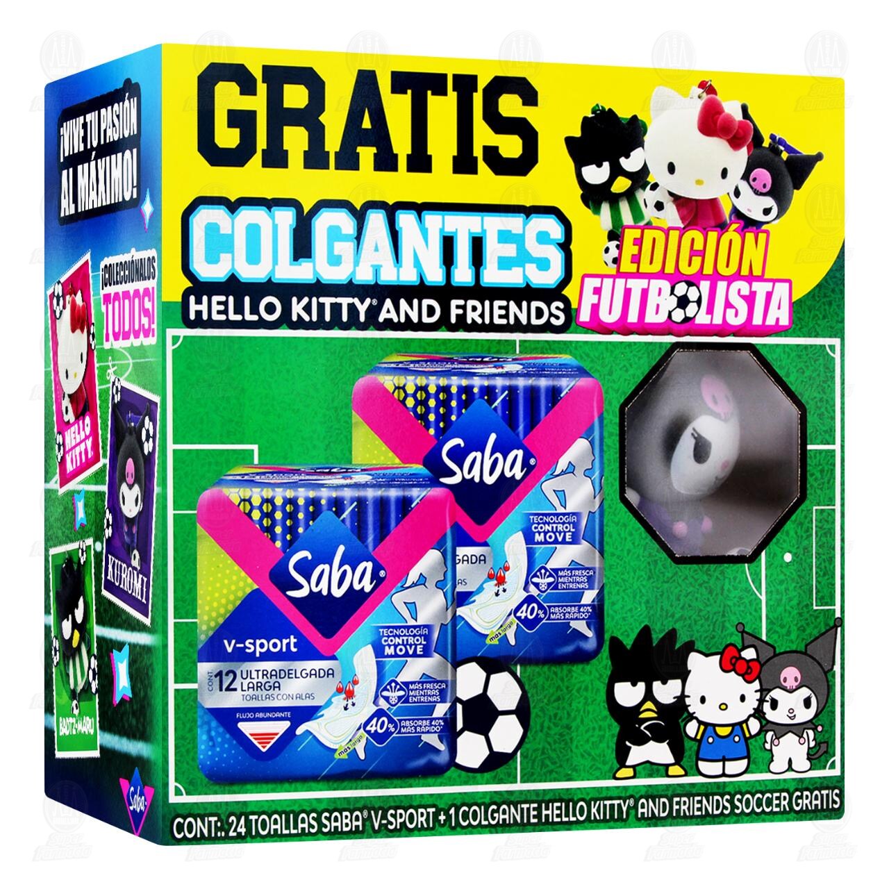 Pack Toallas Femeninas Saba V-Sport Ultradelgada con Alas + Gratis Colgante Hello Kitty Futbolista, 3 pzas. image number 0