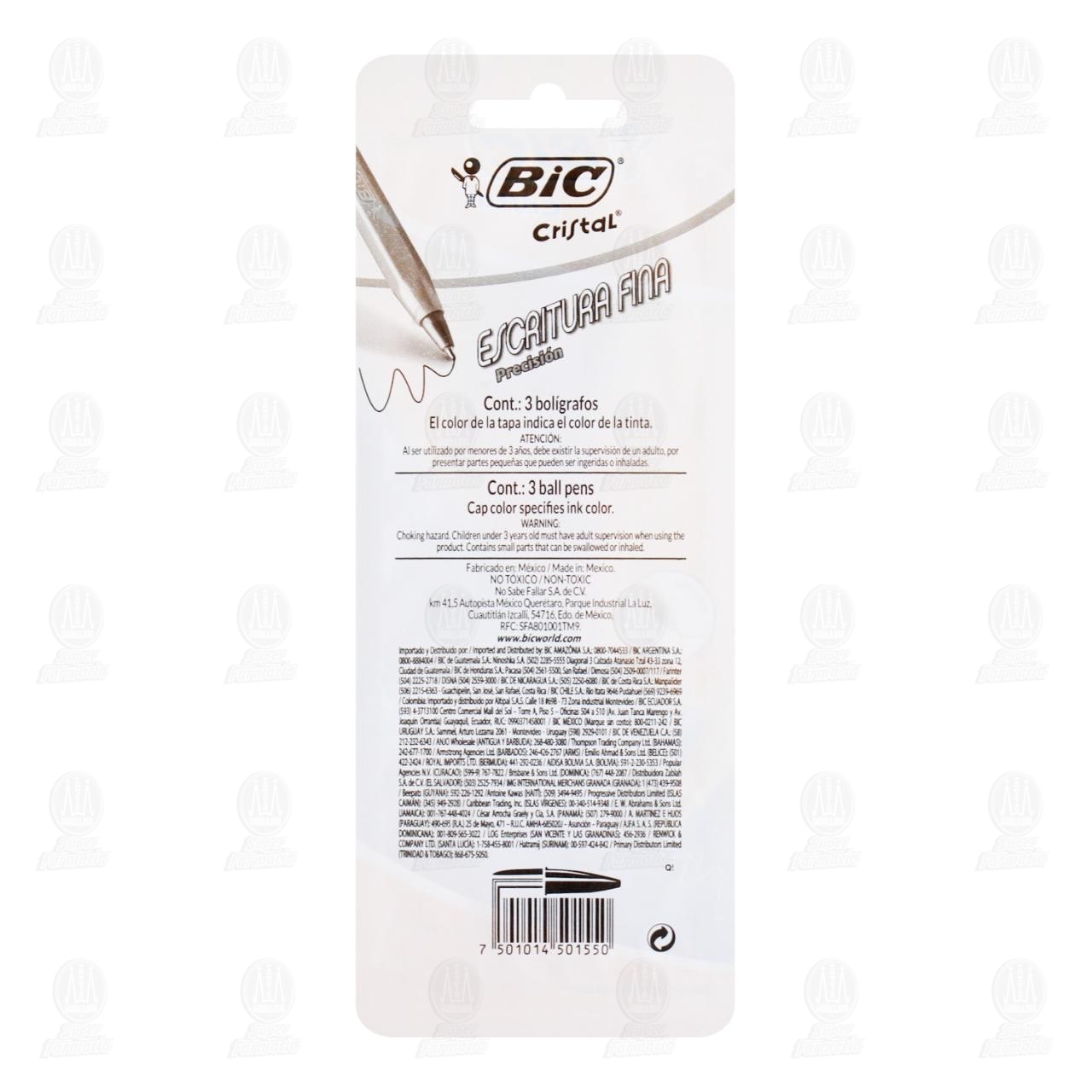 Bol&iacute;grafo Bic Cristal Escritura Fina, 3 pzas. image number 1