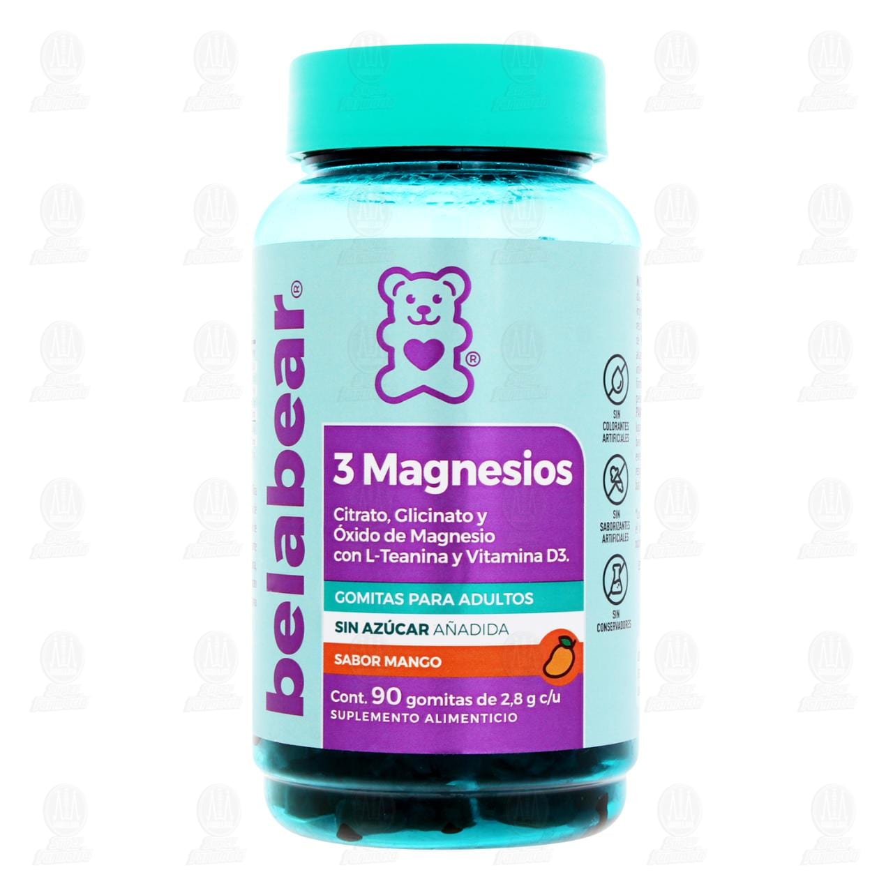3 Magnesios Belabear con Citrato, Glicinato y &Oacute;xido de Magnesio para Adultos Sabor Mango, 90 Gomitas de 2.8 gr c/u. image number 1