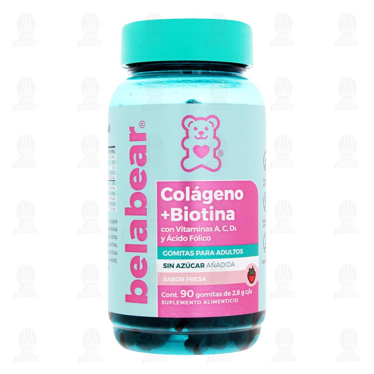 Col&aacute;geno + Biotina Belabear con Vitaminas A, C, D3 y &Aacute;cido F&oacute;lico Gomitas para Adultos, 90 Gomitas de 2.8 gr c/u. image number 0