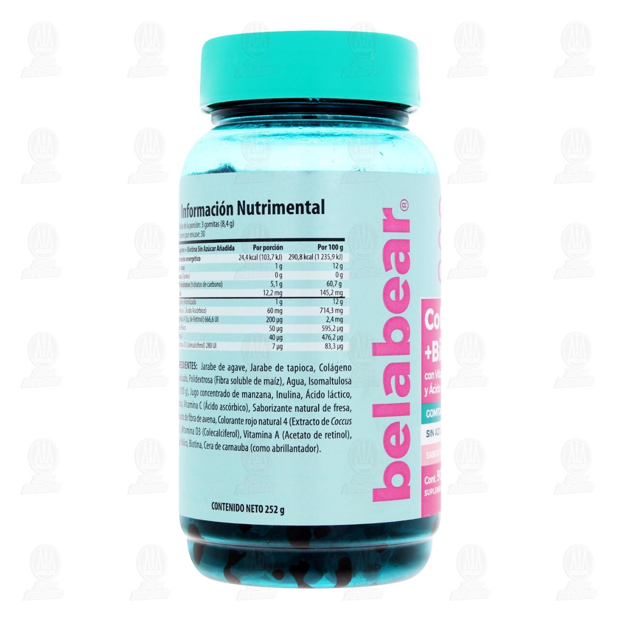 Col&aacute;geno + Biotina Belabear con Vitaminas A, C, D3 y &Aacute;cido F&oacute;lico Gomitas para Adultos, 90 Gomitas de 2.8 gr c/u. image number 2
