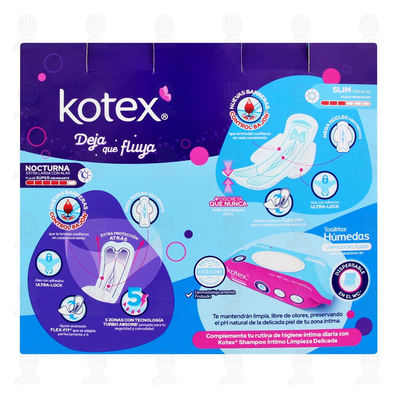 Pack Kotex Toallas Slim con Alas + Toallas Nocturna con Alas + Toallitas H&uacute;medas, 3 pzas. image number 2