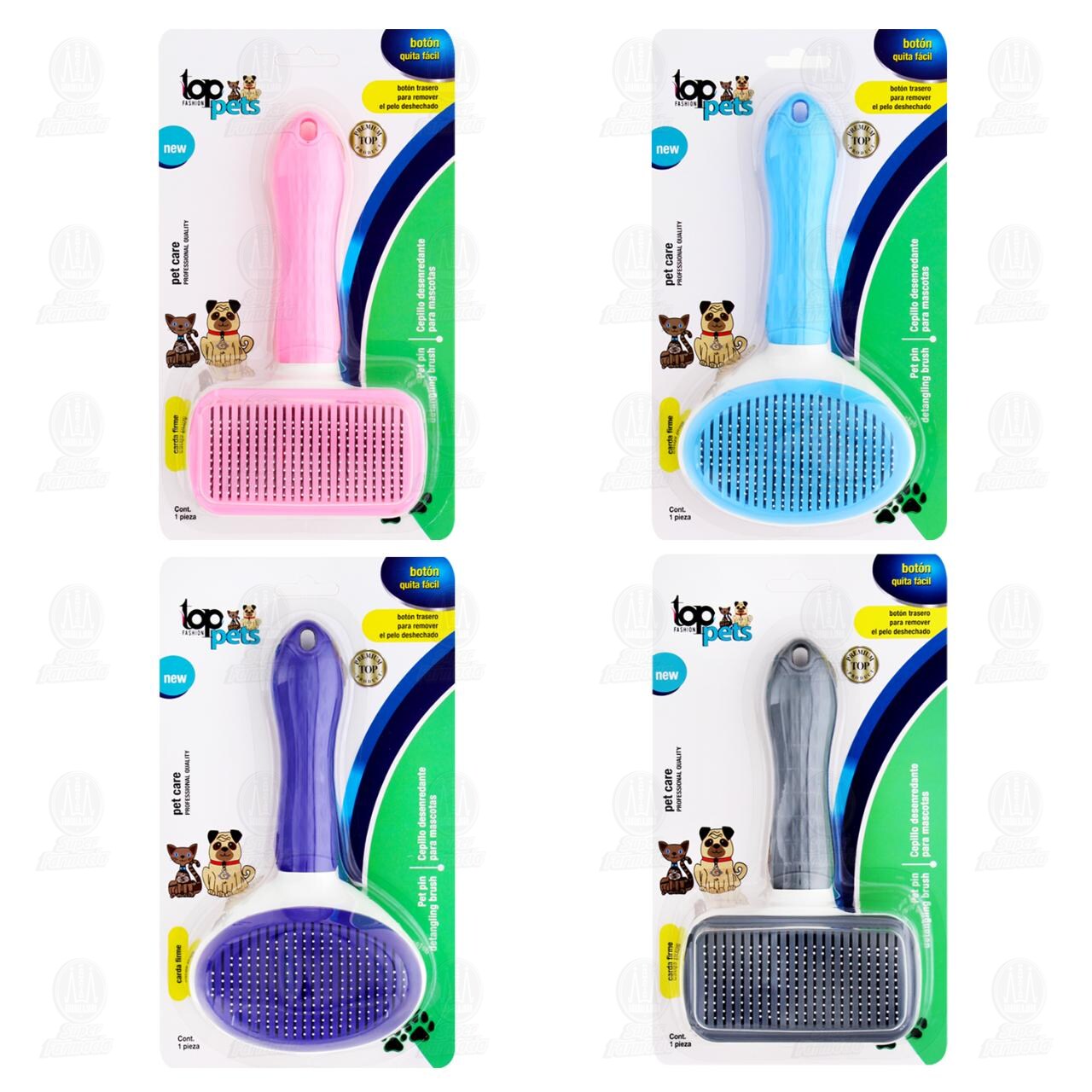 Cepillo Desenredante Top Pets Varios Colores para Mascotas con Bot&oacute;n Quita F&aacute;cil, 1 pz. image number 2
